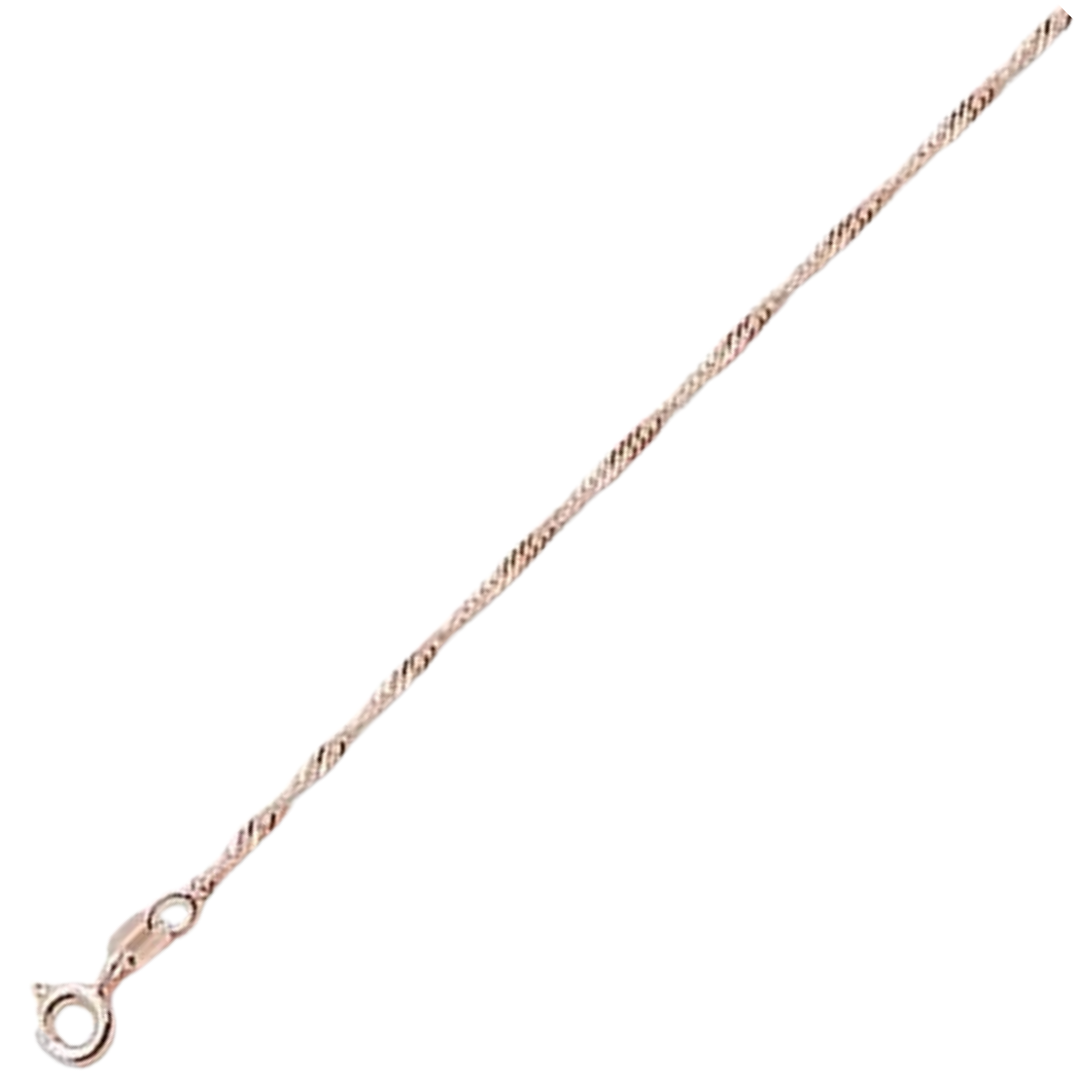 025-1.6MM Rose Gold Plated Singapore Chain .925 Solid Sterling Silver Available In 16"- 22" Inches