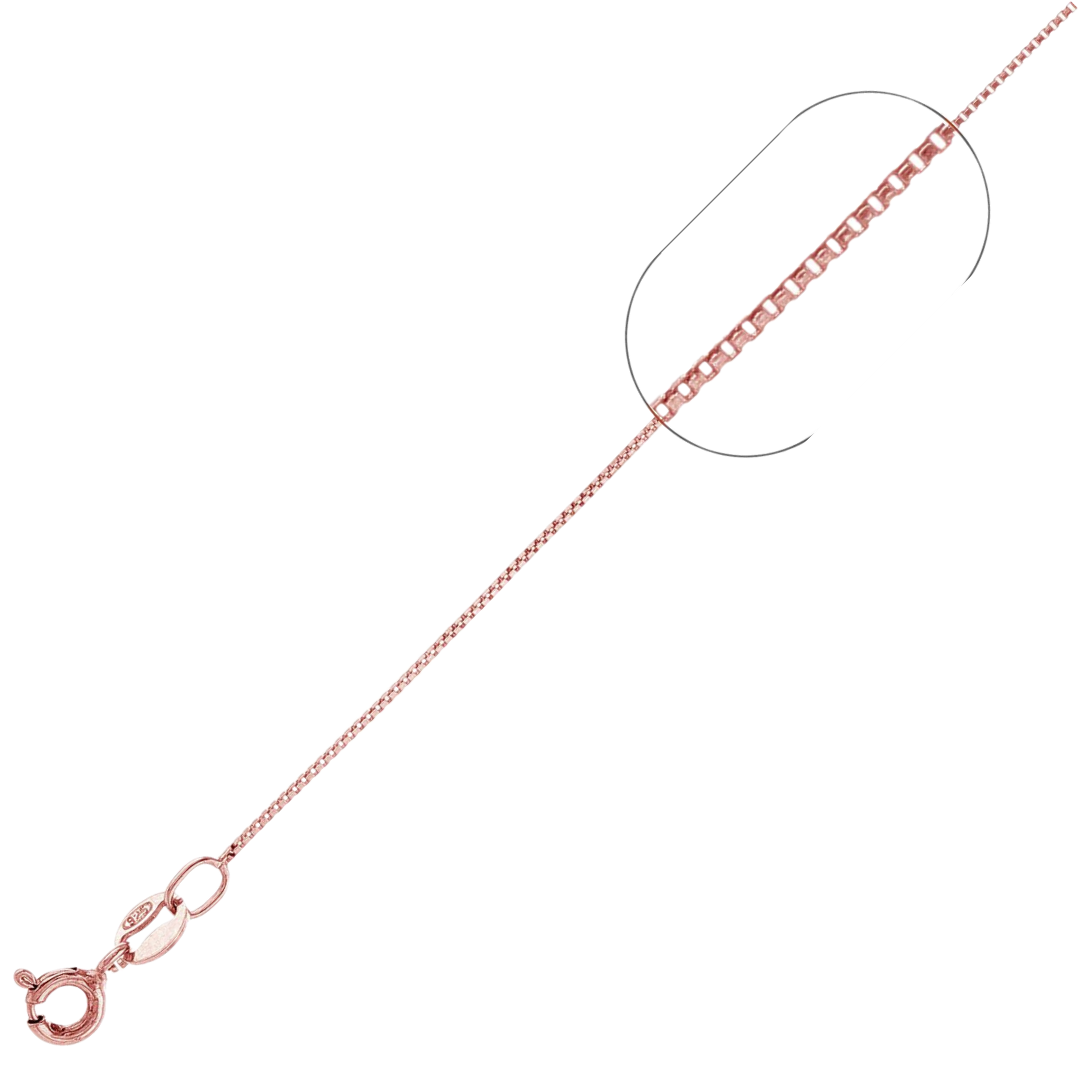 012-.7MM Rose Gold Plated Box Chain .925 Solid Sterling Silver Sizes 16-30"