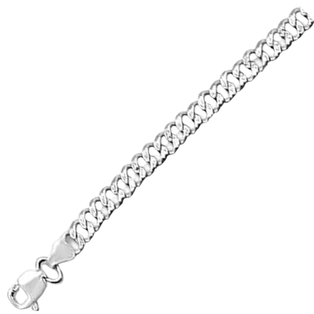 150-6MM Pave Curb Chain .925 Solid Sterling Silver Available In 8"- 30" Inches