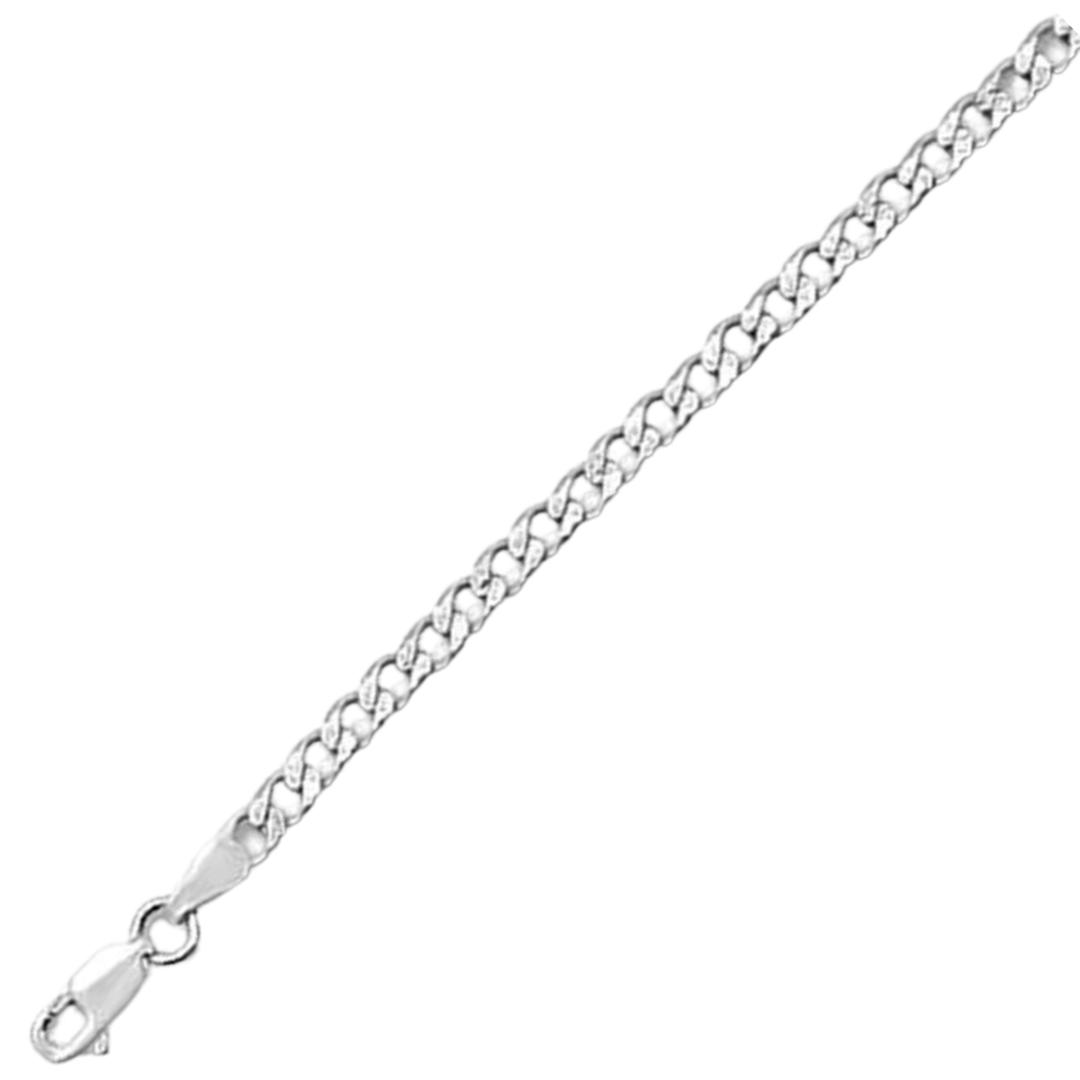 100-4MM Pave Curb Chain .925 Solid Sterling Silver Available In 7"- 30" Inches