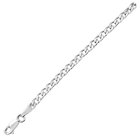 100-4MM Pave Curb Chain .925 Solid Sterling Silver Available In 7"- 30" Inches