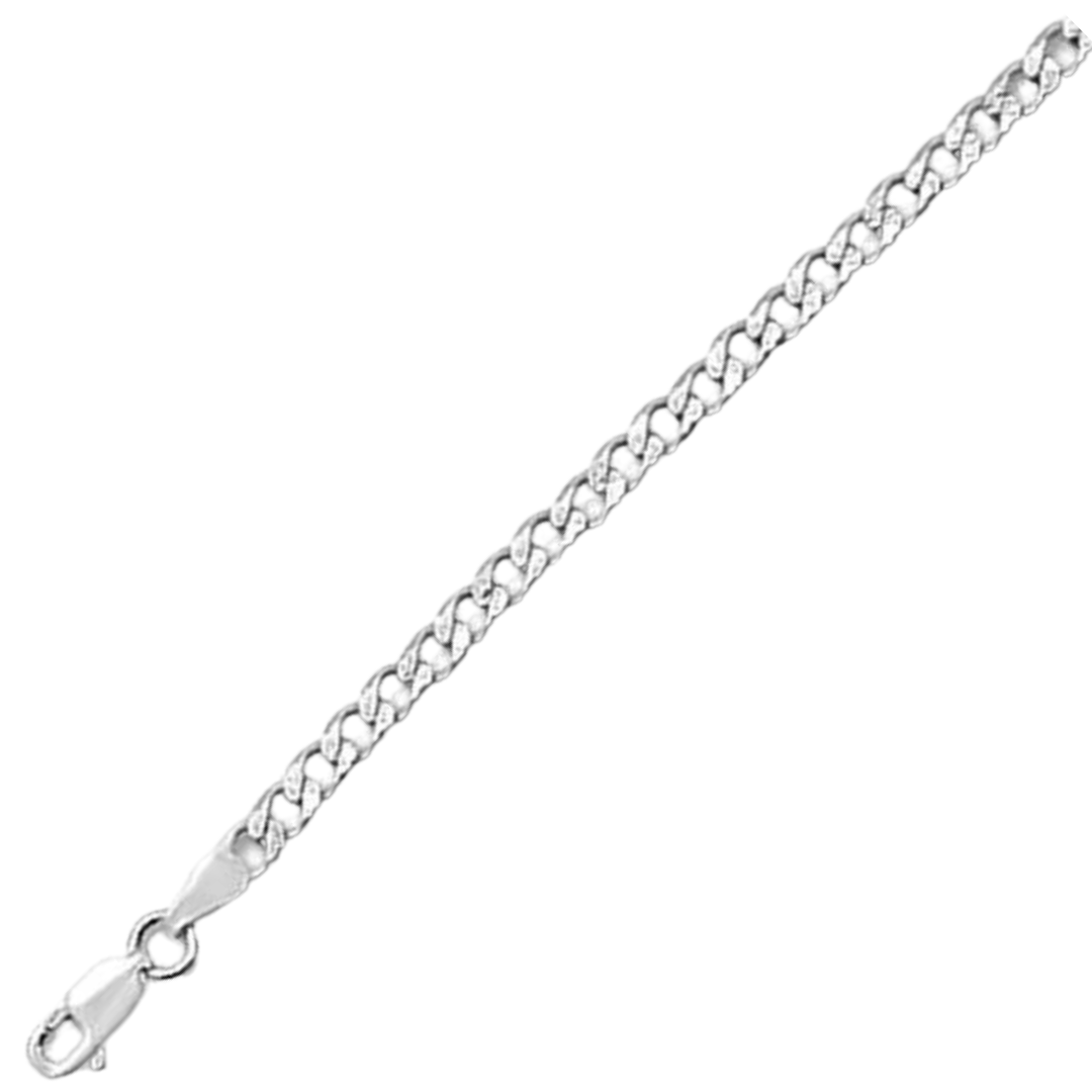 080-3MM Pave Curb Chain .925 Solid Sterling Silver Available In 7"- 30" Inches