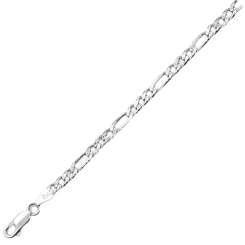 100-4MM Pave Figaro Chain .925 Solid Sterling Silver Available In 8"- 30" Inches