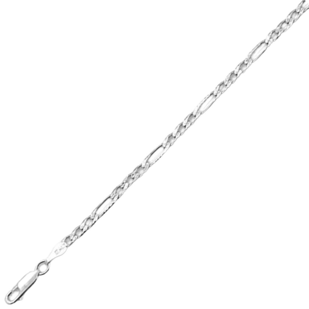 080-3MM Pave Figaro Chain .925 Solid Sterling Silver Available In 7"- 30" Inches