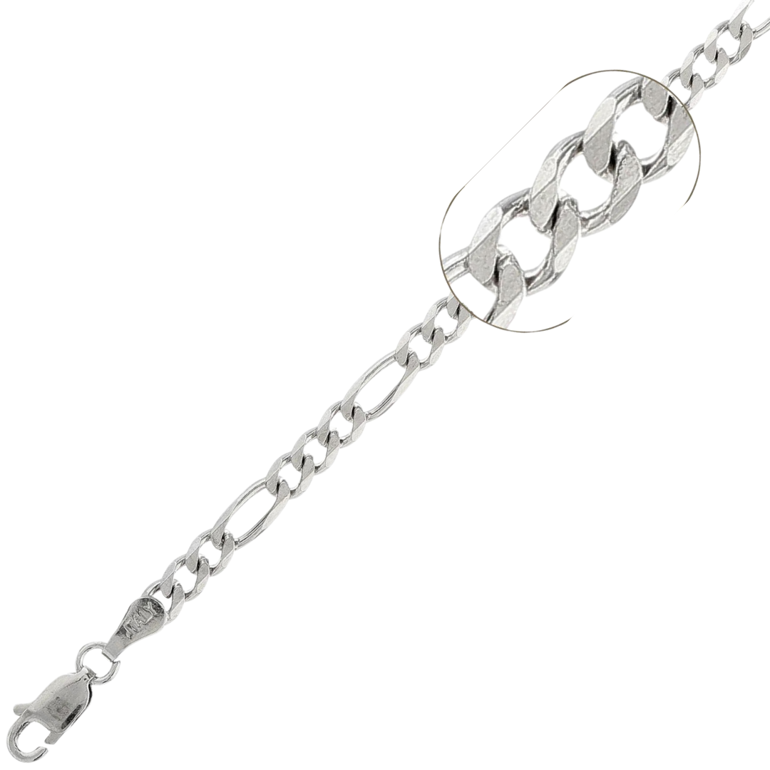 100-4MM Figaro Chain .925 Solid Sterling Silver Sizes 7-10" And 16-36"