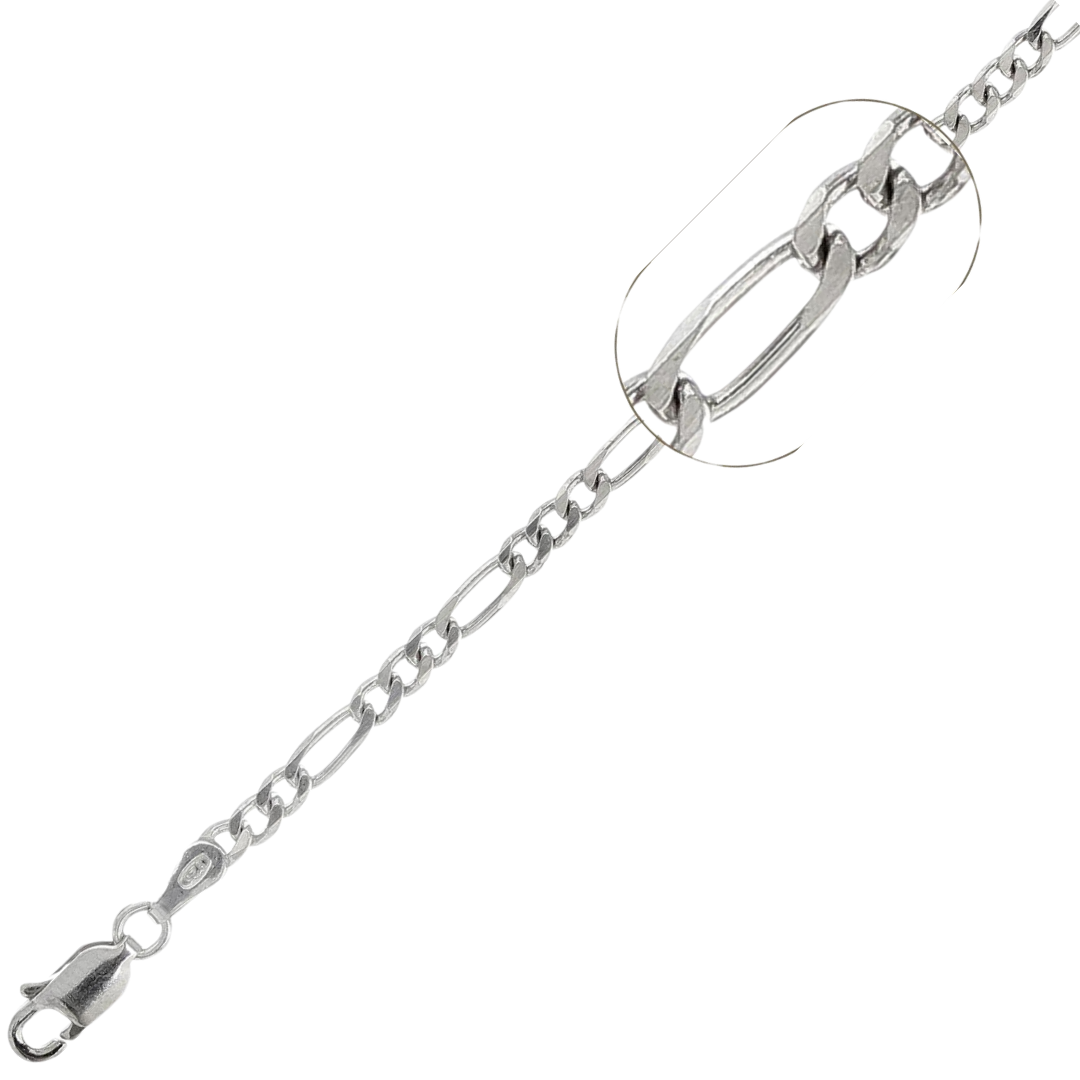 080-3MM Figaro Chain .925 Solid Sterling Silver Sizes 6-30"