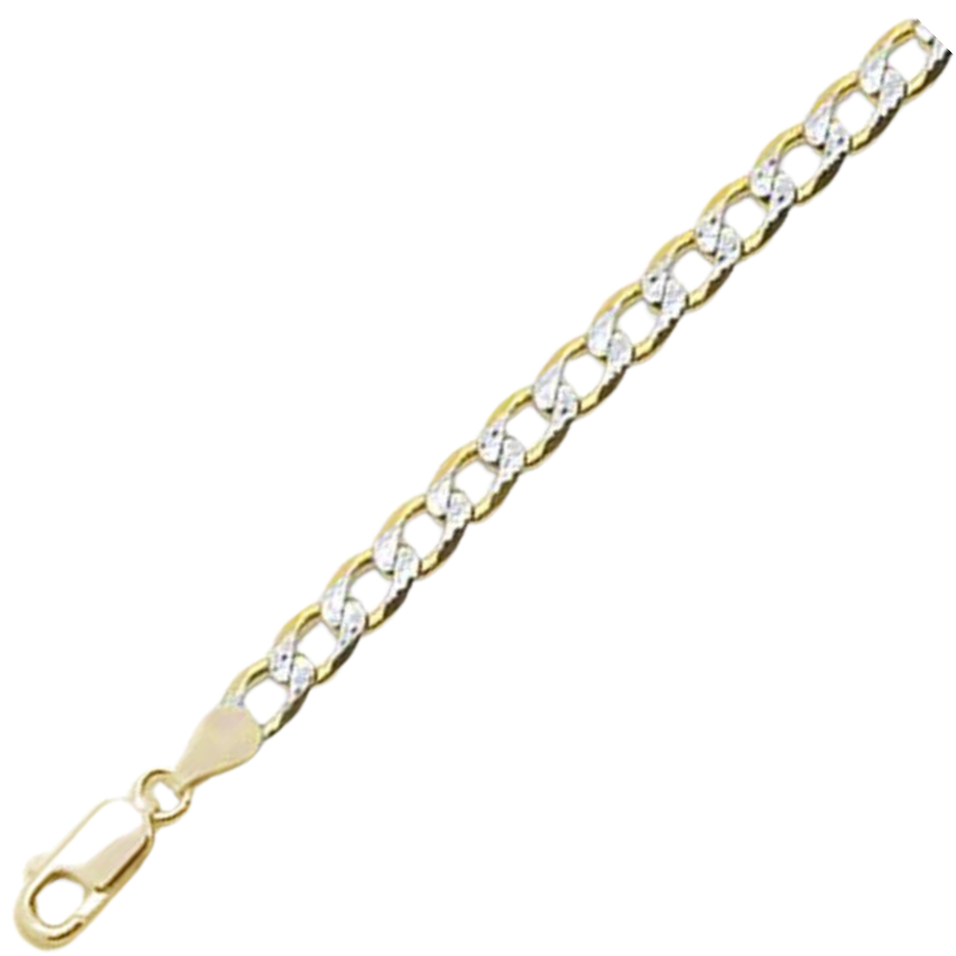 150-6MM Yellow Gold Plated Pave Curb Chain .925 Solid Sterling Silver Available In 8"- 32" Inches