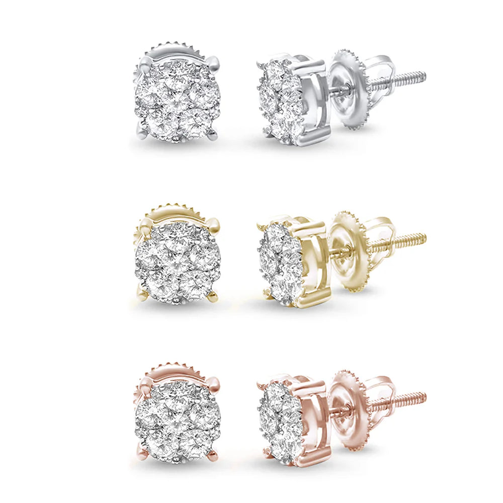 H-SI Flower Diamond Round Stud Earrings