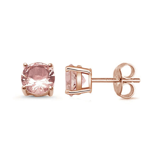 Rose Gold Plated Round Morganite Casting Stud Earrings Push Back .925 Sterling Silver Earrings 3MM-8MM