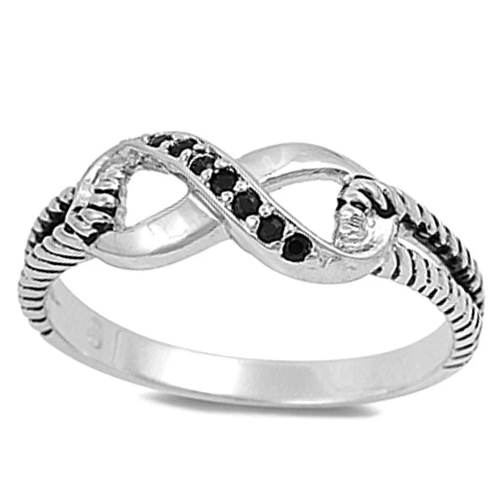 Black Cz Infinity Knot .925 Sterling Silver Ring Sizes 4-6,9-10