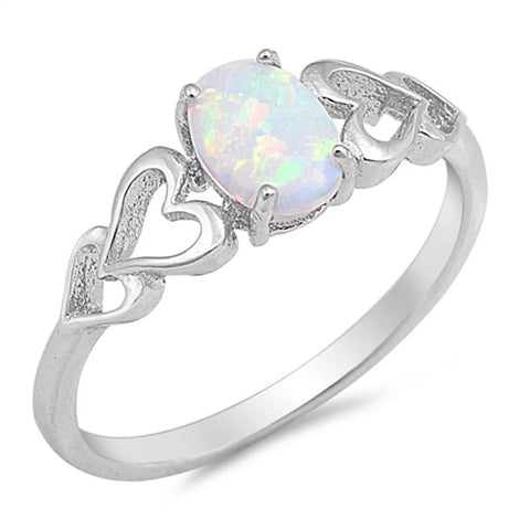 White Australian Opal With Hearts .925 Sterling Silver Ring Sizes 4-10