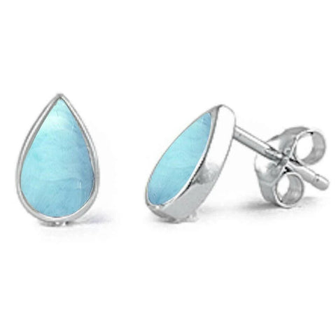 Teardrop Natural Larimar Stud .925 Sterling Silver Earrings