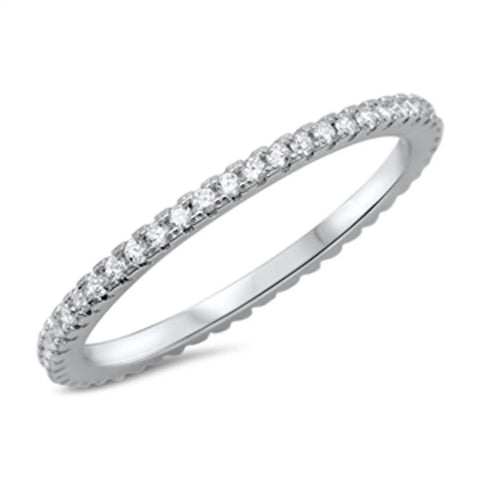 Four Prong Cubic Zirconia Eternity Band .925 Sterling Silver Ring Sizes 4-8, 10-12