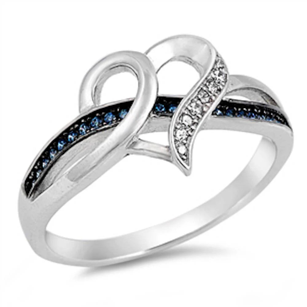 Infinity Heart Cz & Sapphire .925 Sterling Silver Ring Sizes 5-10