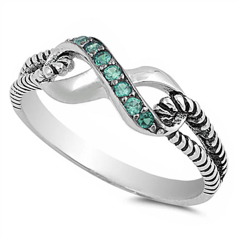 Emerald Infinity Knot .925 Sterling Silver Ring Sizes 4-6