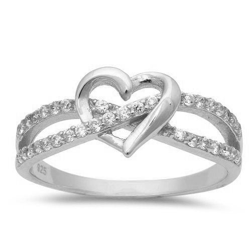 Cz Infinity Twist With Heart .925 Sterling Silver Ring Sizes 3-5, 7-12